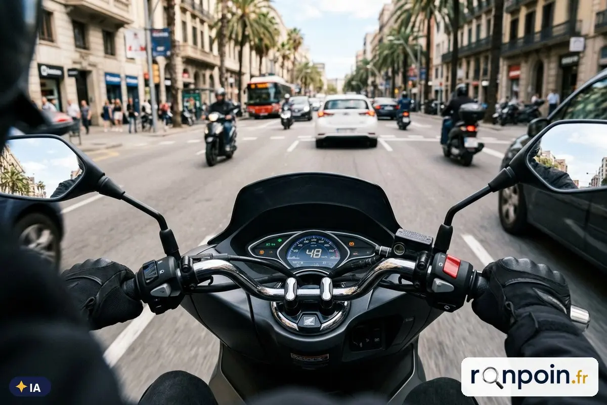 Poste de pilotage d'un Honda PCX 125 — illustration générée par IA