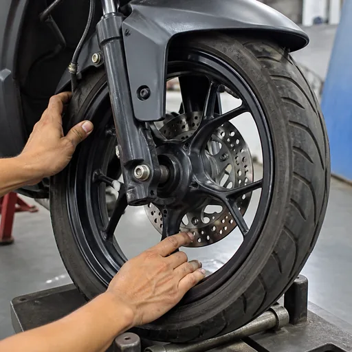 Image générée par intelligence artificielle Scooter d'occasion : jantes voilées, fissures & équilibrage — illustration générée par IA
